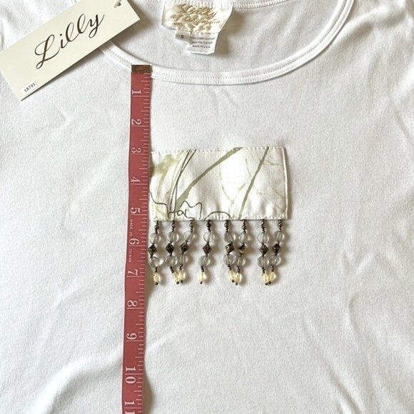 Lilly of California Tops - White with Sage Bead Detailed Tee